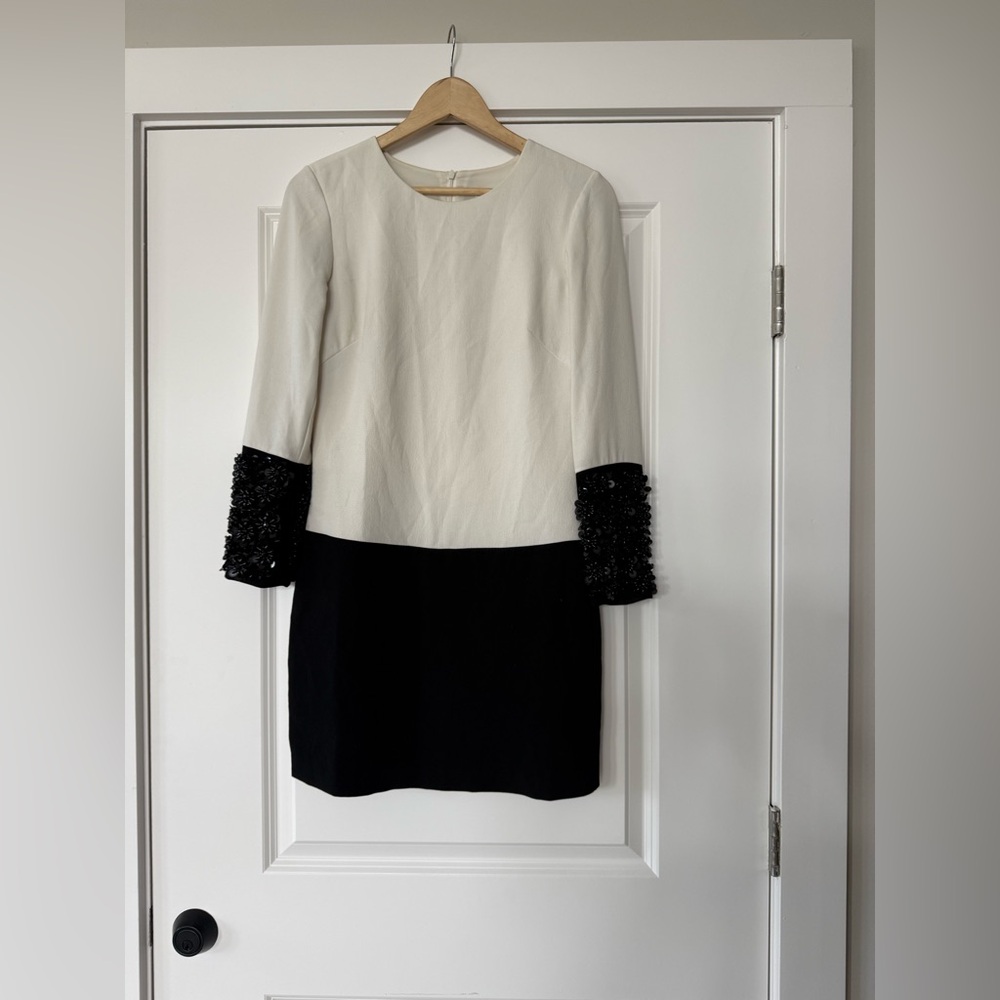 Trina Turk black and white beaded shift dress size 0